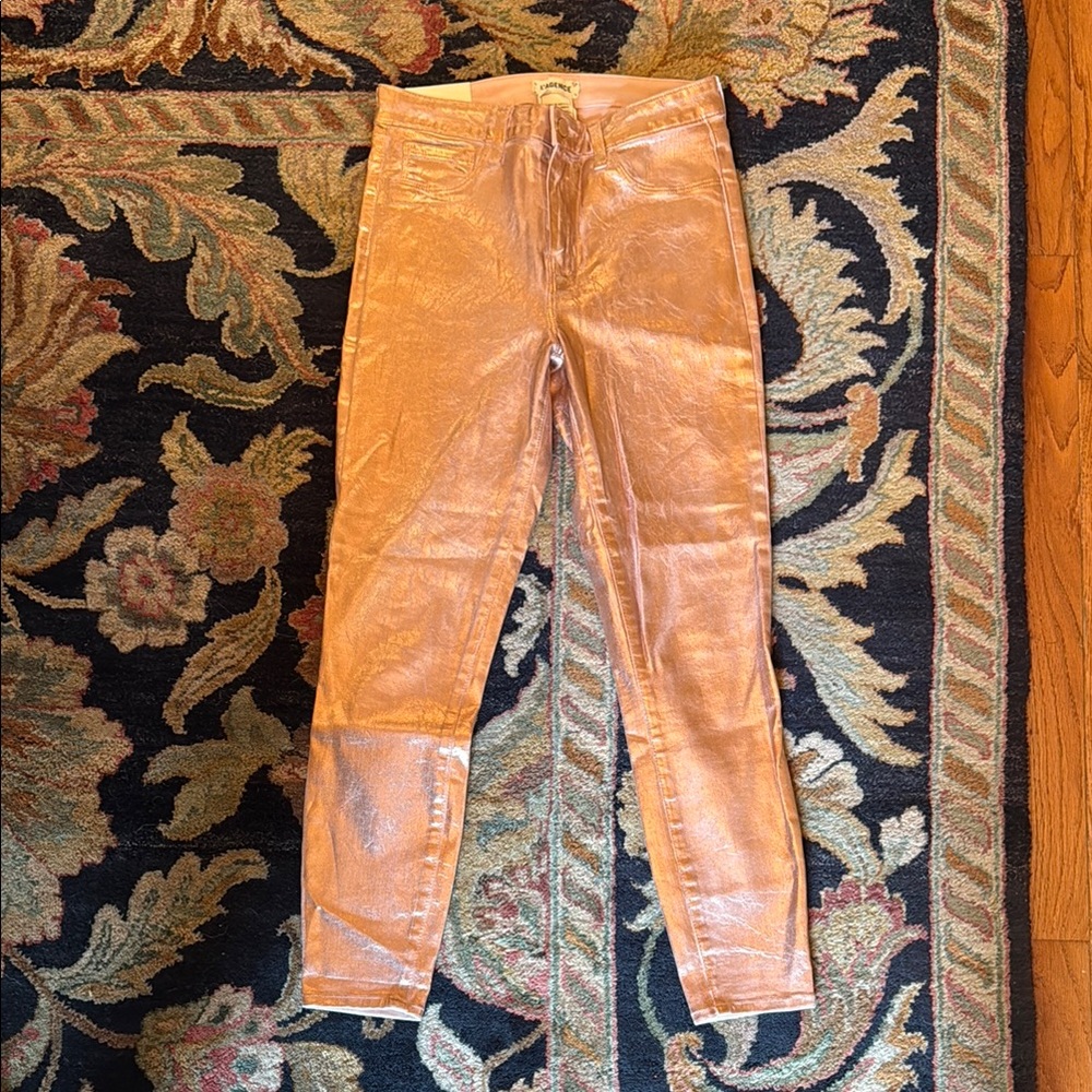 L'AGENCE Skinny Pants in Metallic Gold